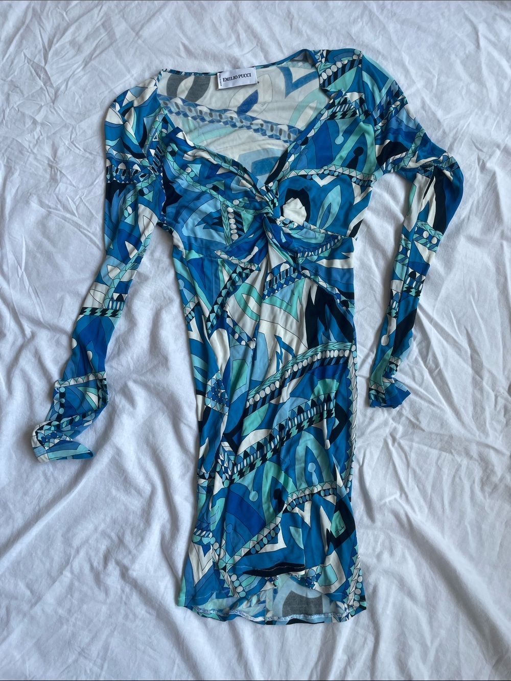 Emilio Pucci Blue and White Long Sleeve Dress